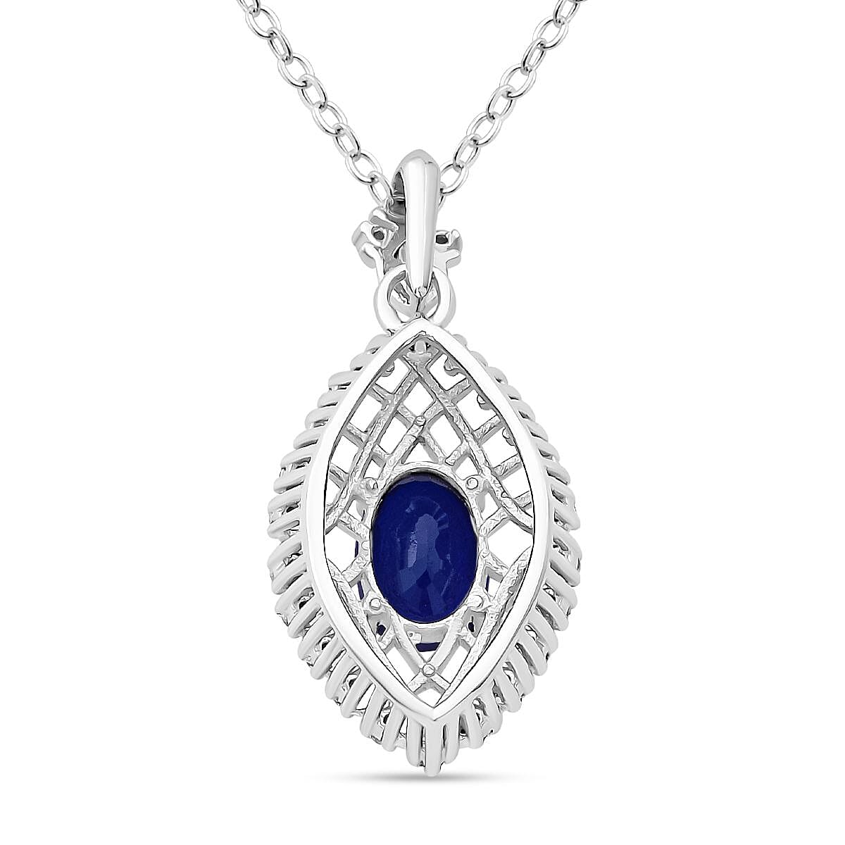 Premium Vietnamese Cobalt Blue Spinel &amp; White Zircon Pendant with Chain (Size 20) in Rhodium Overlay Sterling Silver 1.36 Ct. 4369443 4