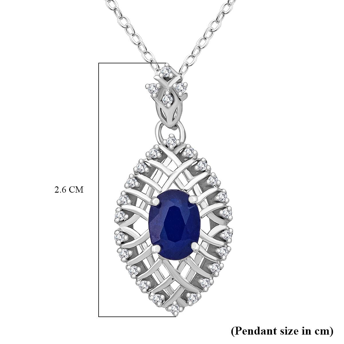 Premium Vietnamese Cobalt Blue Spinel &amp; White Zircon Pendant with Chain (Size 20) in Rhodium Overlay Sterling Silver 1.36 Ct. 4369443 5