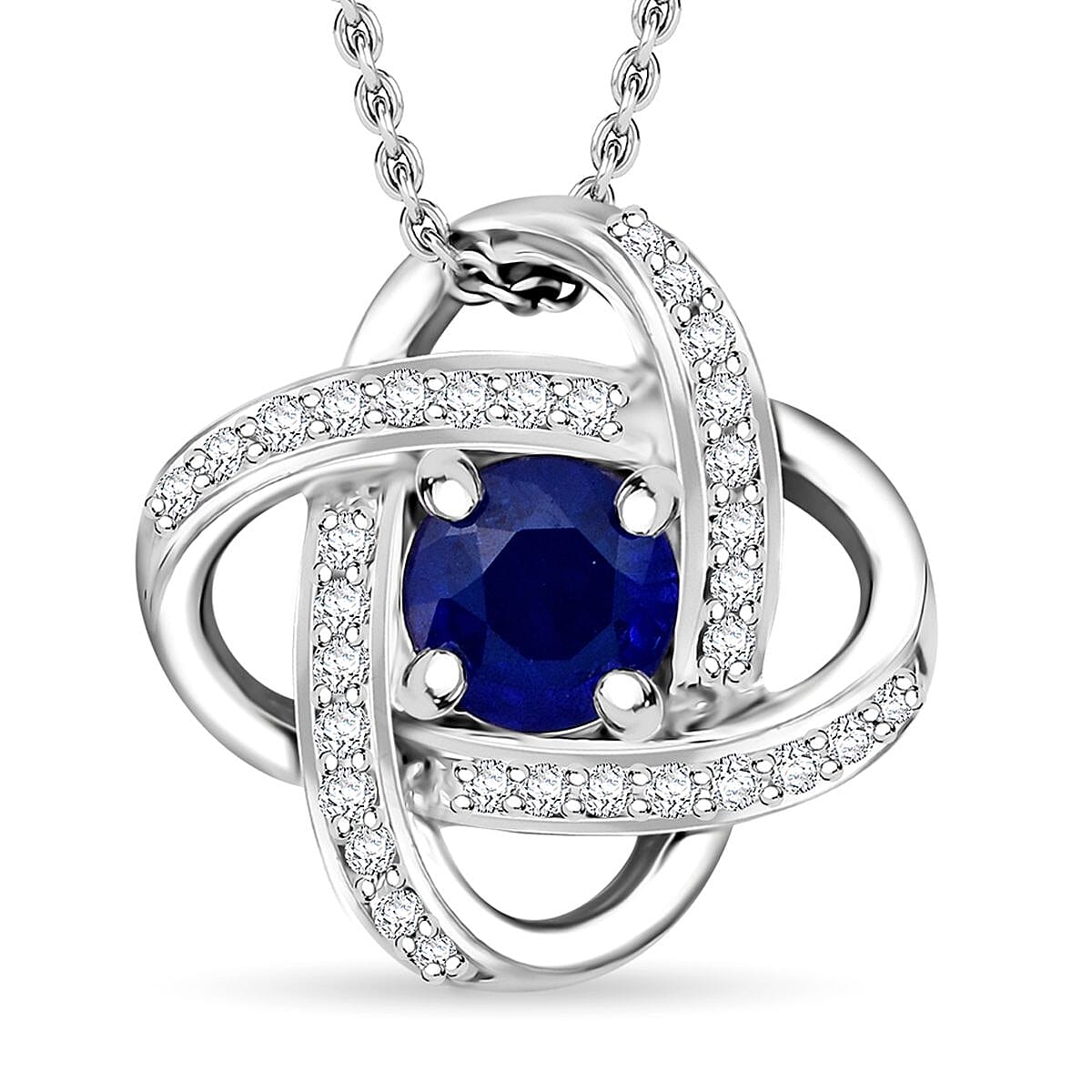 Premium Vietnamese Cobalt Blue Spinel &amp; White Zircon Pendant with Chain (Size 20) in Rhodium Overlay Sterling Silver 1.56 Ct. V32672993 0