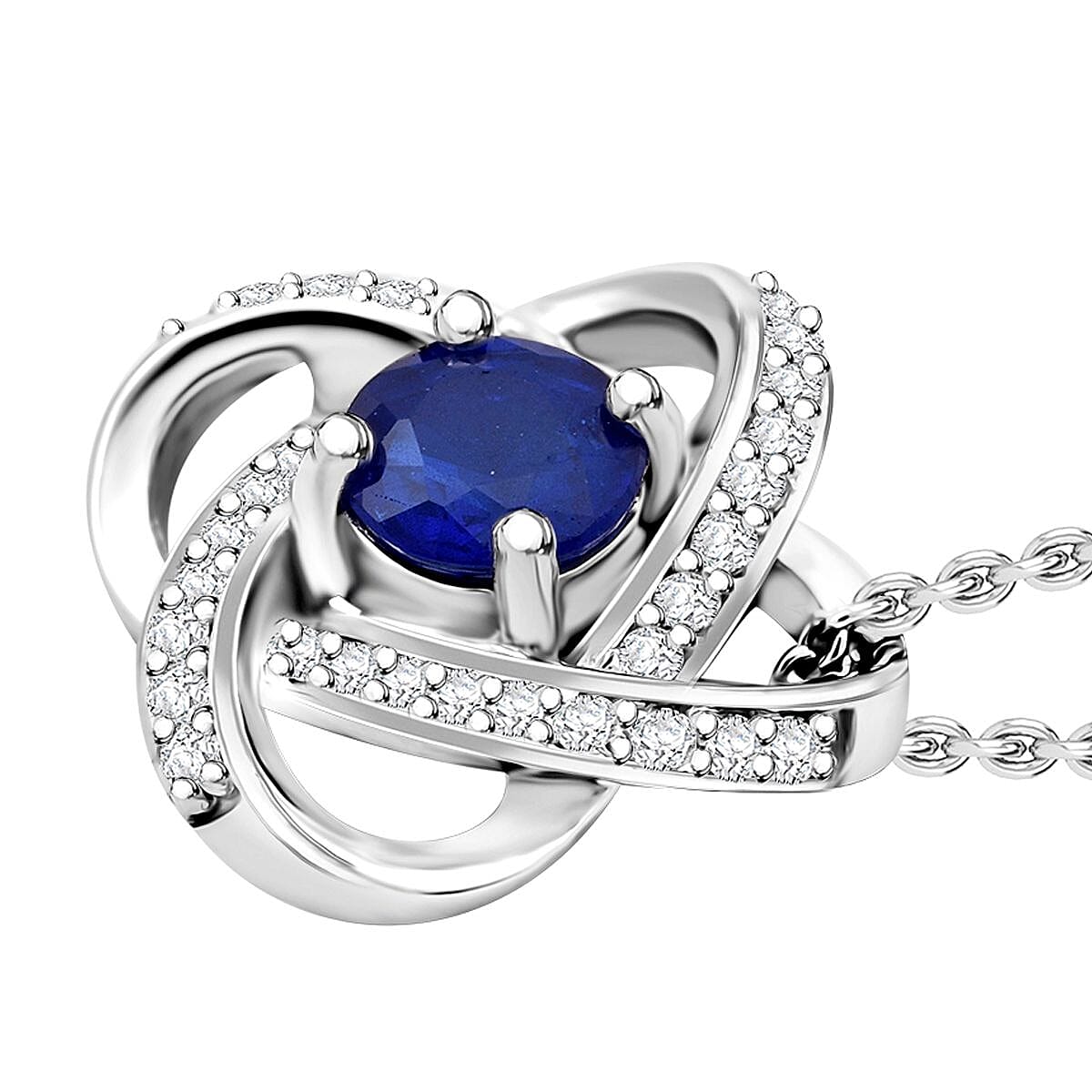 Premium Vietnamese Cobalt Blue Spinel &amp; White Zircon Pendant with Chain (Size 20) in Rhodium Overlay Sterling Silver 1.56 Ct. V32672993 3