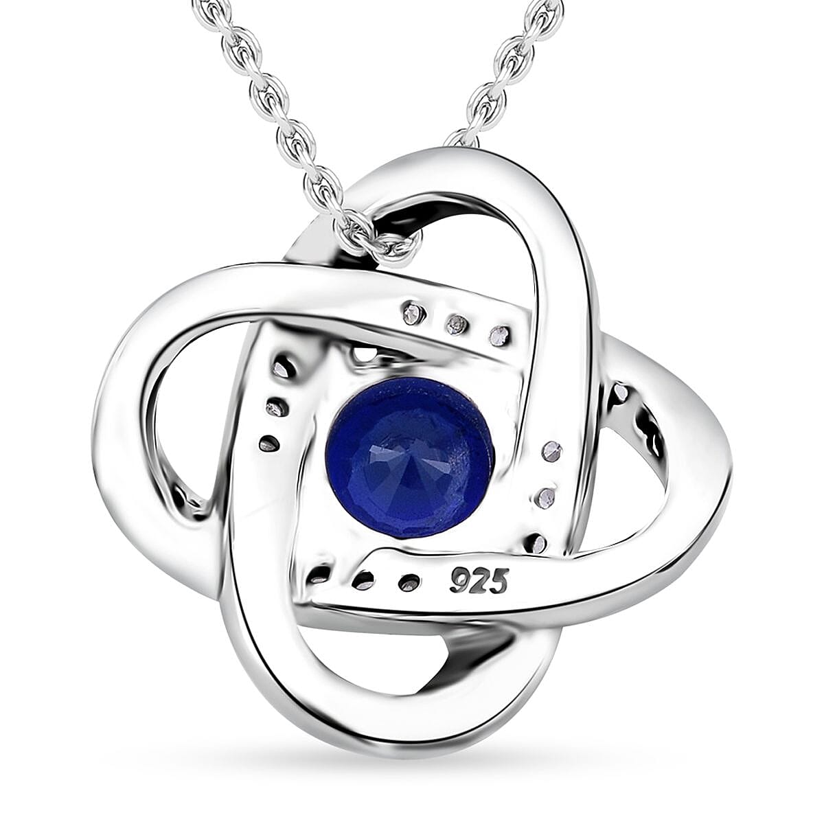 Premium Vietnamese Cobalt Blue Spinel &amp; White Zircon Pendant with Chain (Size 20) in Rhodium Overlay Sterling Silver 1.56 Ct. V32672993 4