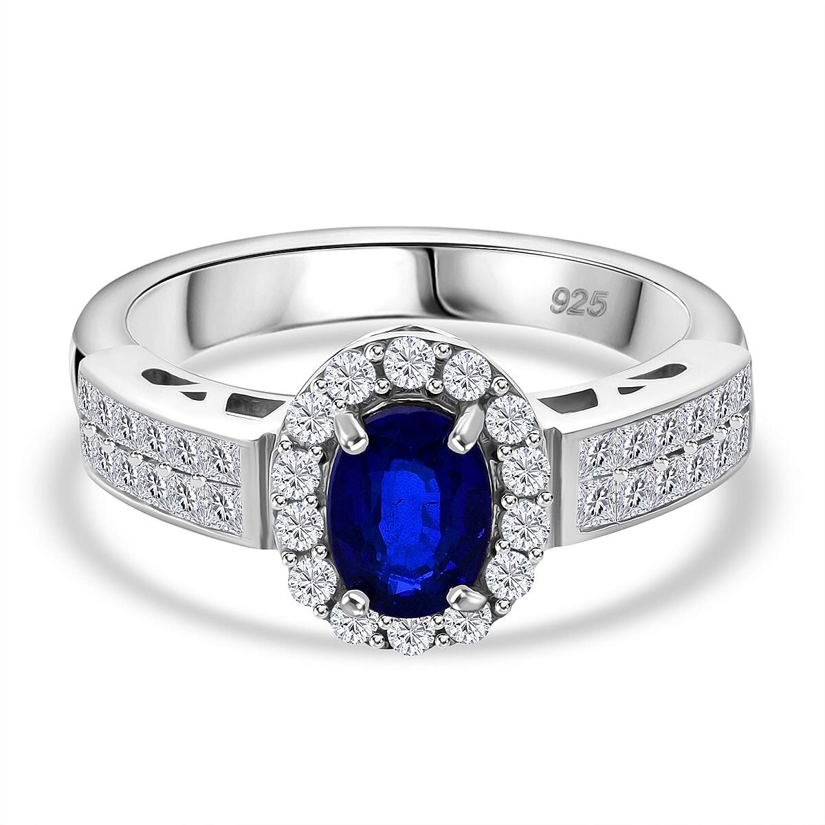 Premium Vietnamese Cobalt Blue Spinel &amp; White Zircon Ring in Rhodium Overlay Sterling Silver 1.30 Ct. 8021545 0