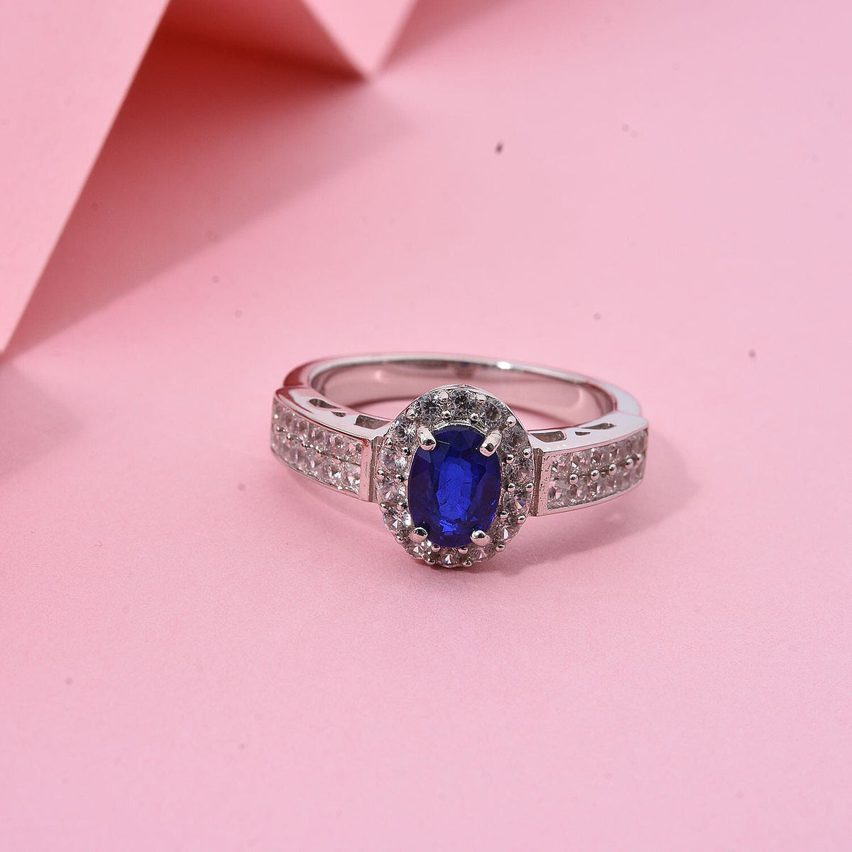 Premium Vietnamese Cobalt Blue Spinel &amp; White Zircon Ring in Rhodium Overlay Sterling Silver 1.30 Ct. 8021545 1