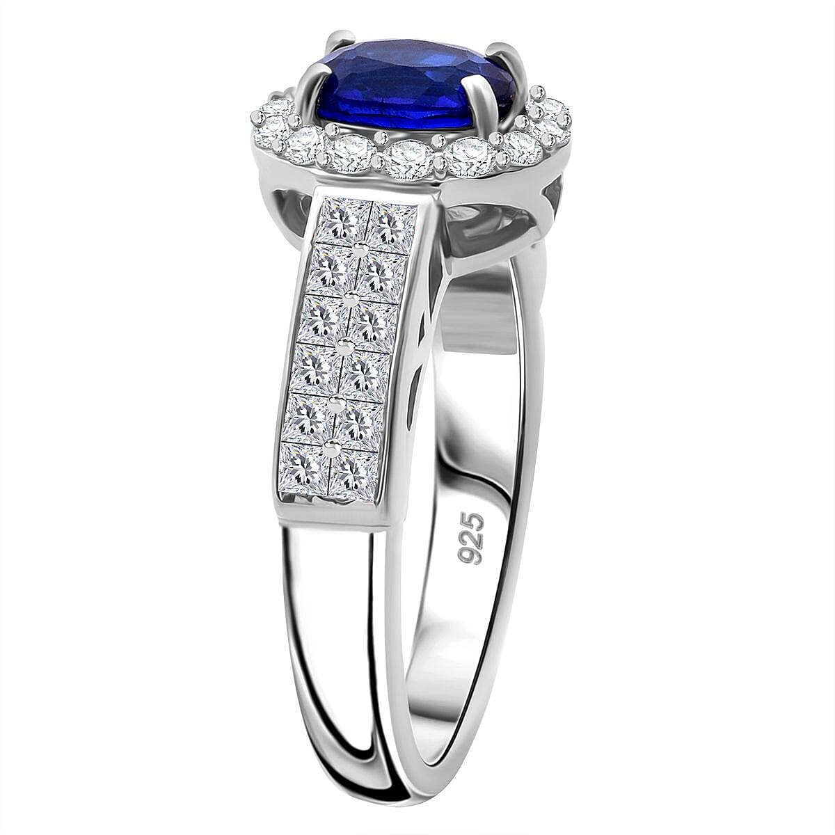 Premium Vietnamese Cobalt Blue Spinel &amp; White Zircon Ring in Rhodium Overlay Sterling Silver 1.30 Ct. 8021545 3