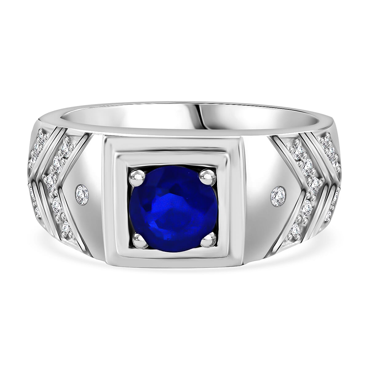 Premium Vietnamese Cobalt Blue Spinel &amp; White Zircon Ring in Rhodium Overlay Sterling Silver 1.48 Ct. 7752991 0