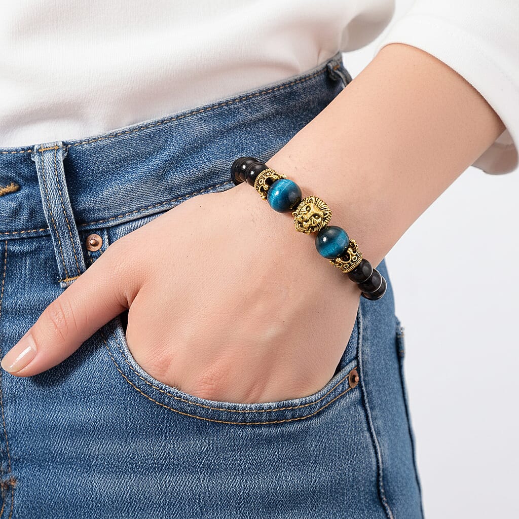 Blue Tigers Eye &amp; Natural Shungite Adjustable Lion Bracelet 70.00 Ct. 8427906 2