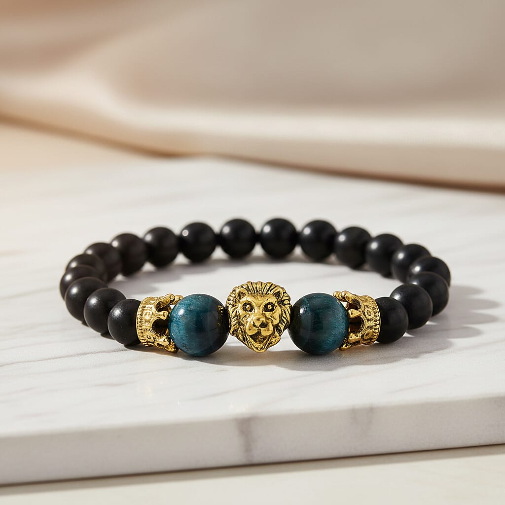 Blue Tigers Eye &amp; Natural Shungite Adjustable Lion Bracelet 70.00 Ct. 8427906 3