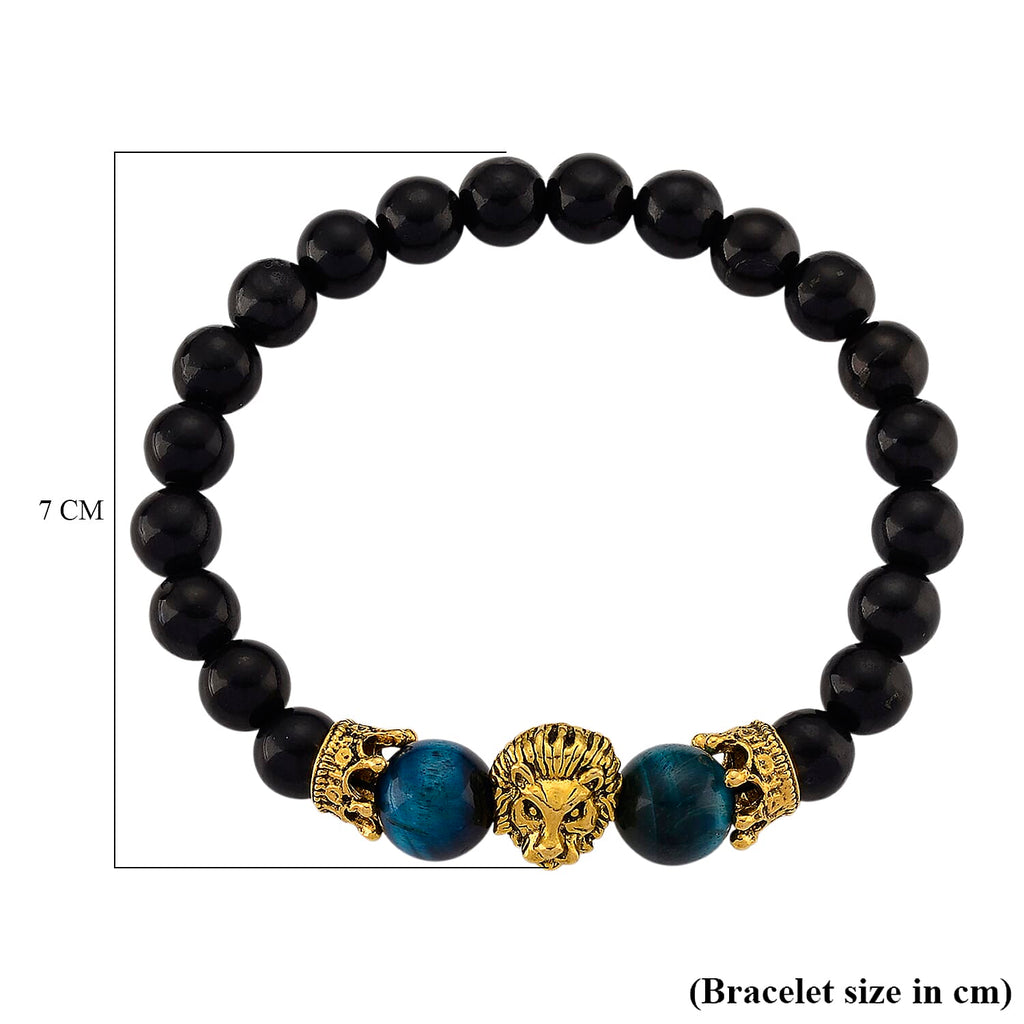 Blue Tigers Eye & Natural Shungite Adjustable Lion Bracelet 70.00 Ct.