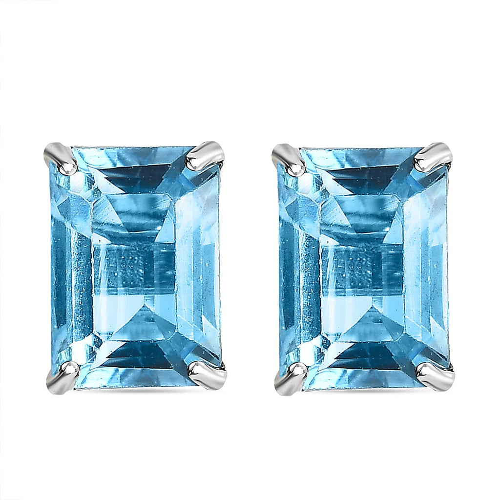 D'Joy Blue Topaz Solitaire Stud Earrings with Push Back in Platinum Overlay Sterling Silver 2.43 Ct.