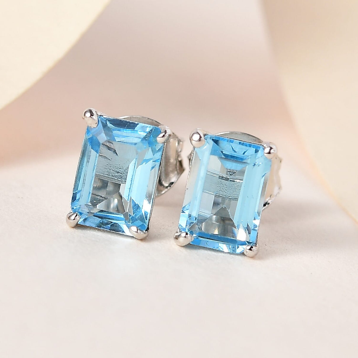 D'Joy Blue Topaz Solitaire Stud Earrings with Push Back in Platinum Overlay Sterling Silver 2.43 Ct. 7509258 2