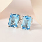 D'Joy Blue Topaz Solitaire Stud Earrings with Push Back in Platinum Overlay Sterling Silver 2.43 Ct.