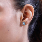 D'Joy Blue Topaz Solitaire Stud Earrings with Push Back in Platinum Overlay Sterling Silver 2.43 Ct.