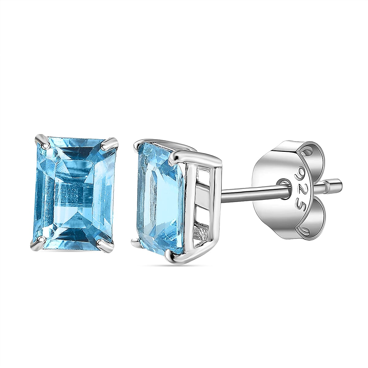 D'Joy Blue Topaz Solitaire Stud Earrings with Push Back in Platinum Overlay Sterling Silver 2.43 Ct. 7509258 4