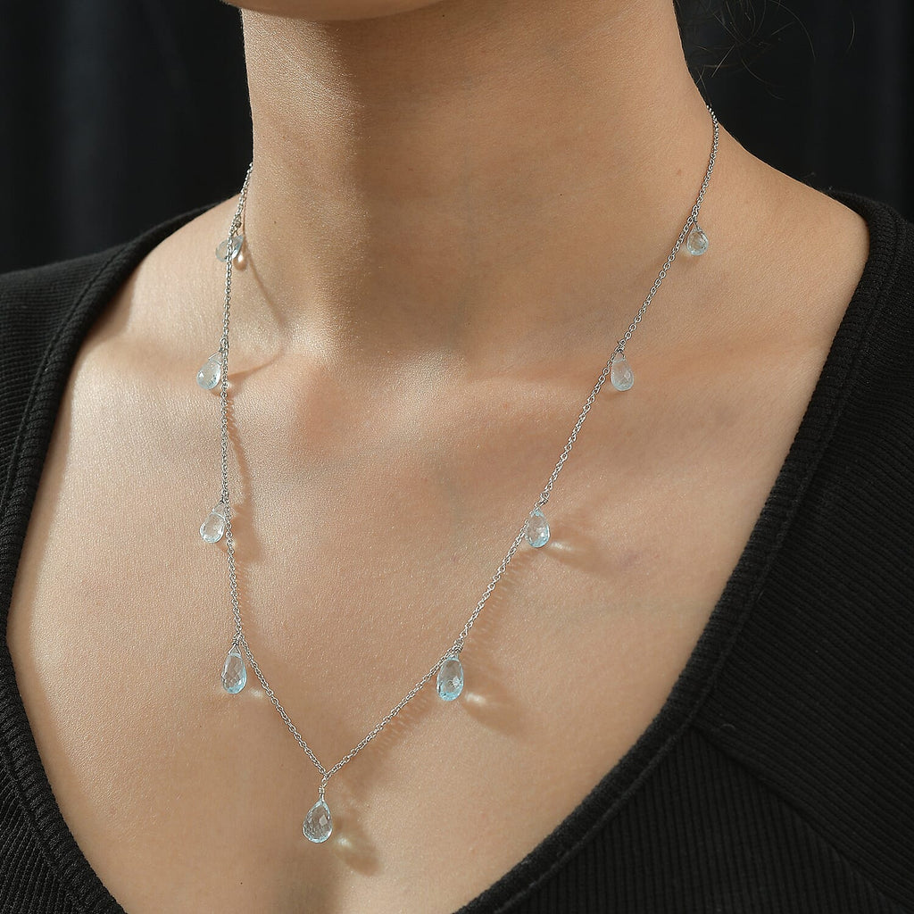 Blue Topaz Necklace (Size - 20) in Rhodium Overlay Sterling Silver 19.00 Ct.