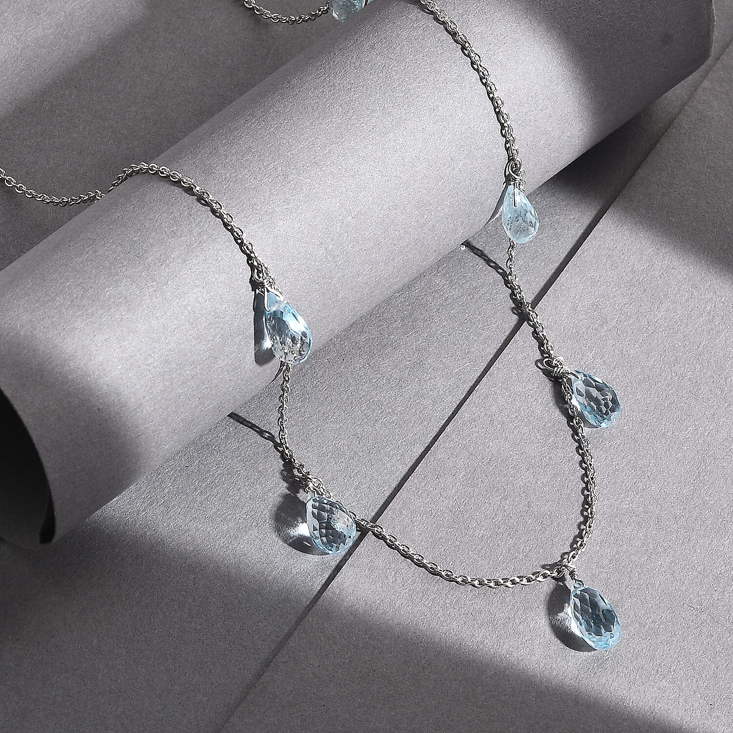 Blue Topaz Necklace (Size - 20) in Rhodium Overlay Sterling Silver 19.00 Ct. 8037250 2