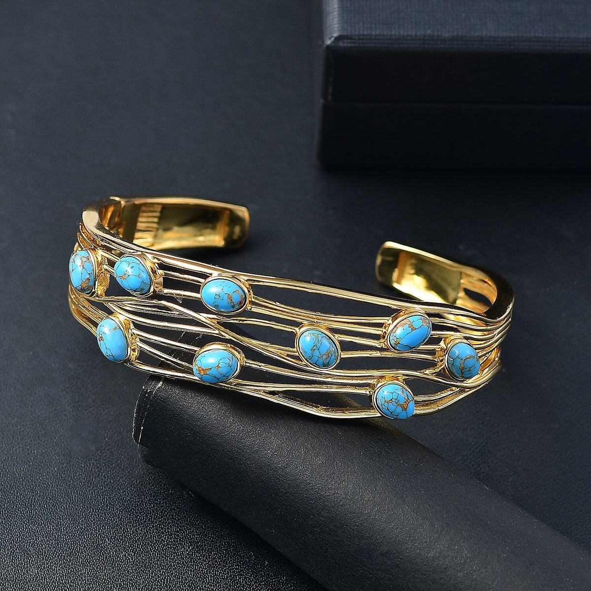 EverTrue Blue Turquoise Cuff Bangle (Size 7.5) in Yellow Gold Plated 8.15 Ct. 8062430 2