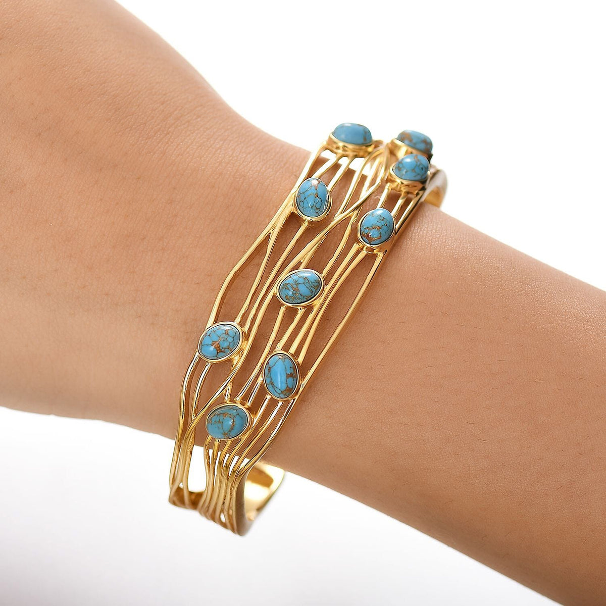 EverTrue Blue Turquoise Cuff Bangle (Size 7.5) in Yellow Gold Plated 8.15 Ct. 8062430 3