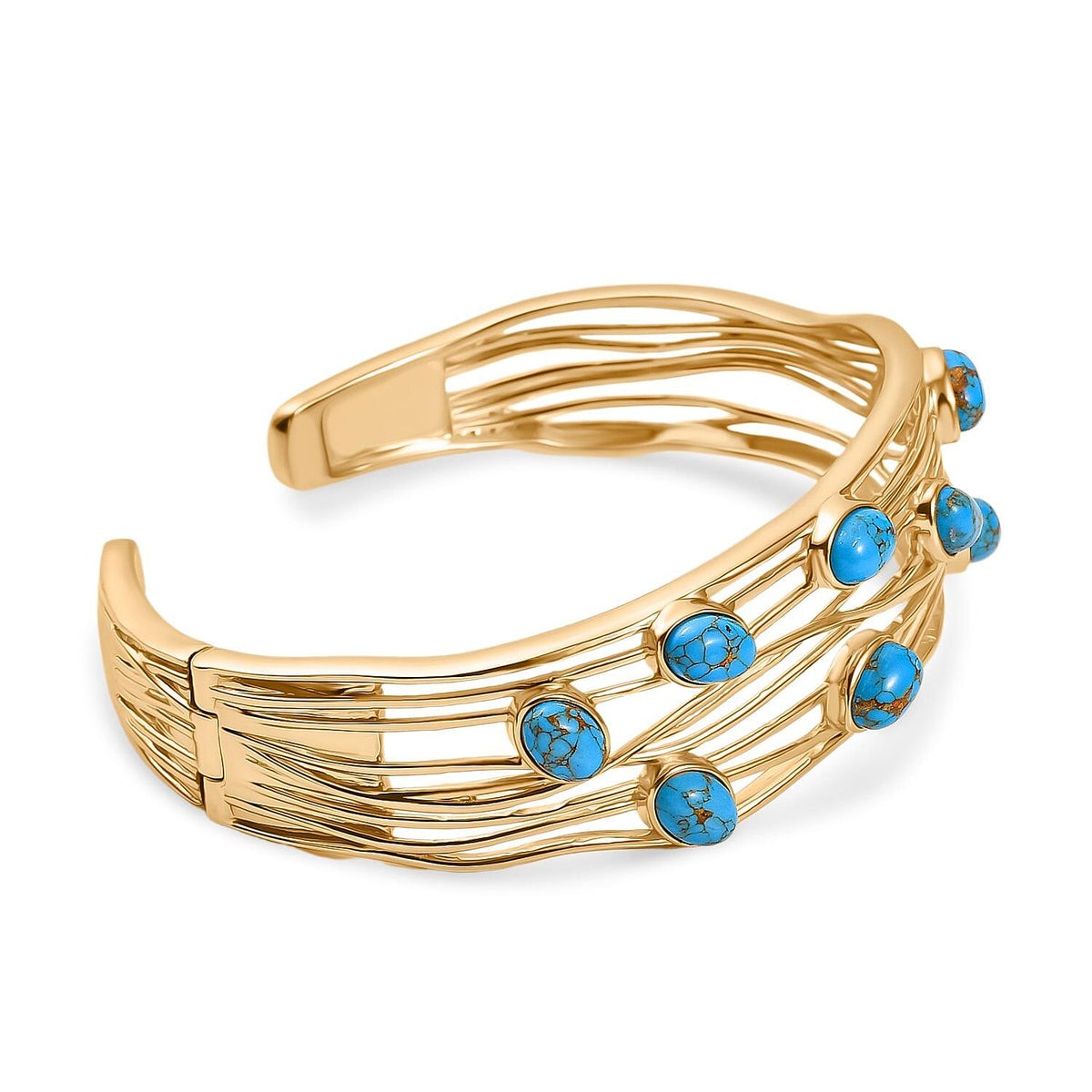 EverTrue Blue Turquoise Cuff Bangle (Size 7.5) in Yellow Gold Plated 8.15 Ct. 8062430 4