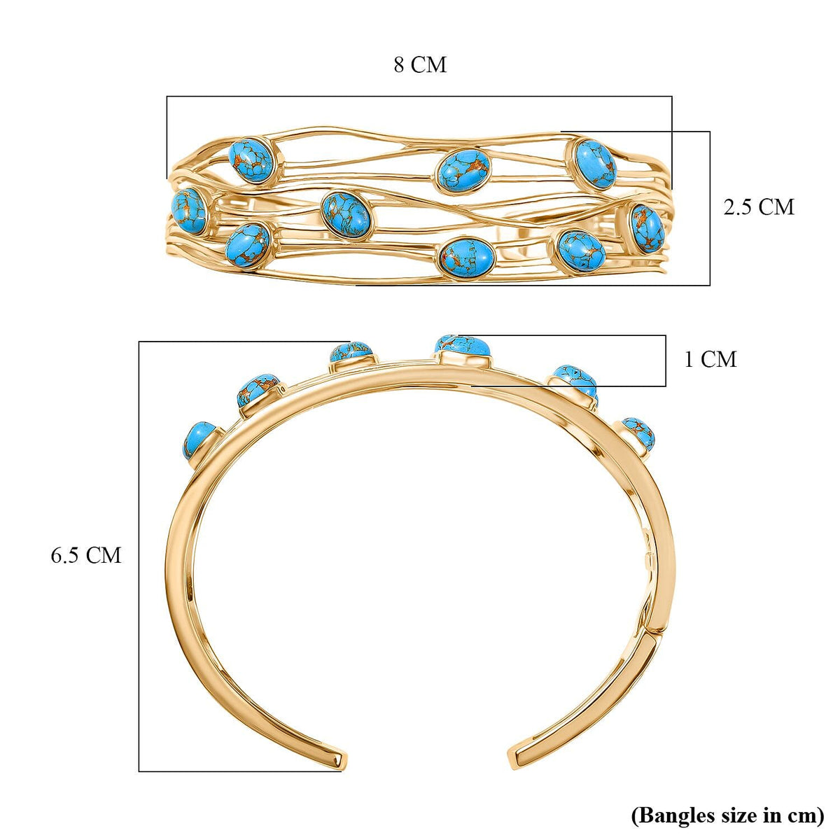 EverTrue Blue Turquoise Cuff Bangle (Size 7.5) in Yellow Gold Plated 8.15 Ct. 8062430 6