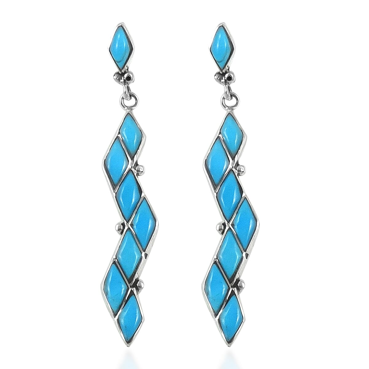 Santa Fe Collection 3.2 Ct. Blue Turquoise Earring with Plastic Push Back in Sterling Silver 8214769 0