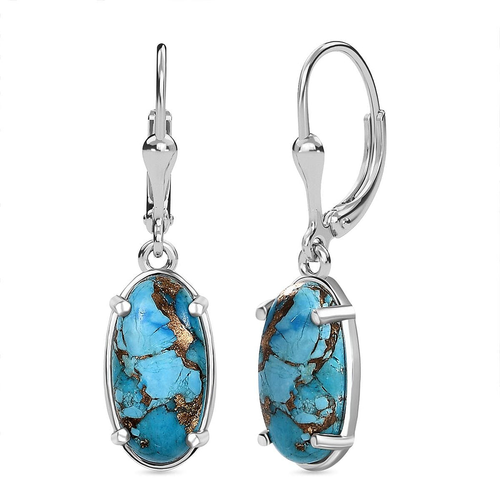Tucson Find- Blue Turquoise Earring with Lever Back in Rhodium Overlay Sterling Silver 6.11 Ct.