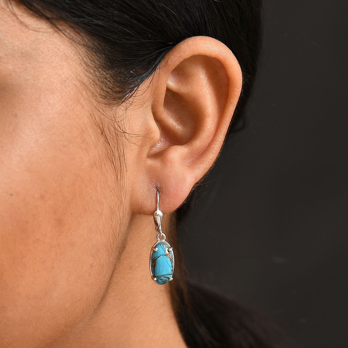 Tucson Find- Blue Turquoise Earring with Lever Back in Rhodium Overlay Sterling Silver 6.11 Ct. V32610573 3