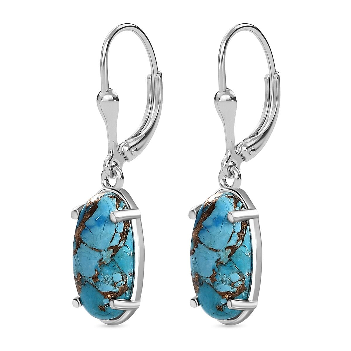 Tucson Find- Blue Turquoise Earring with Lever Back in Rhodium Overlay Sterling Silver 6.11 Ct. V32610573 4