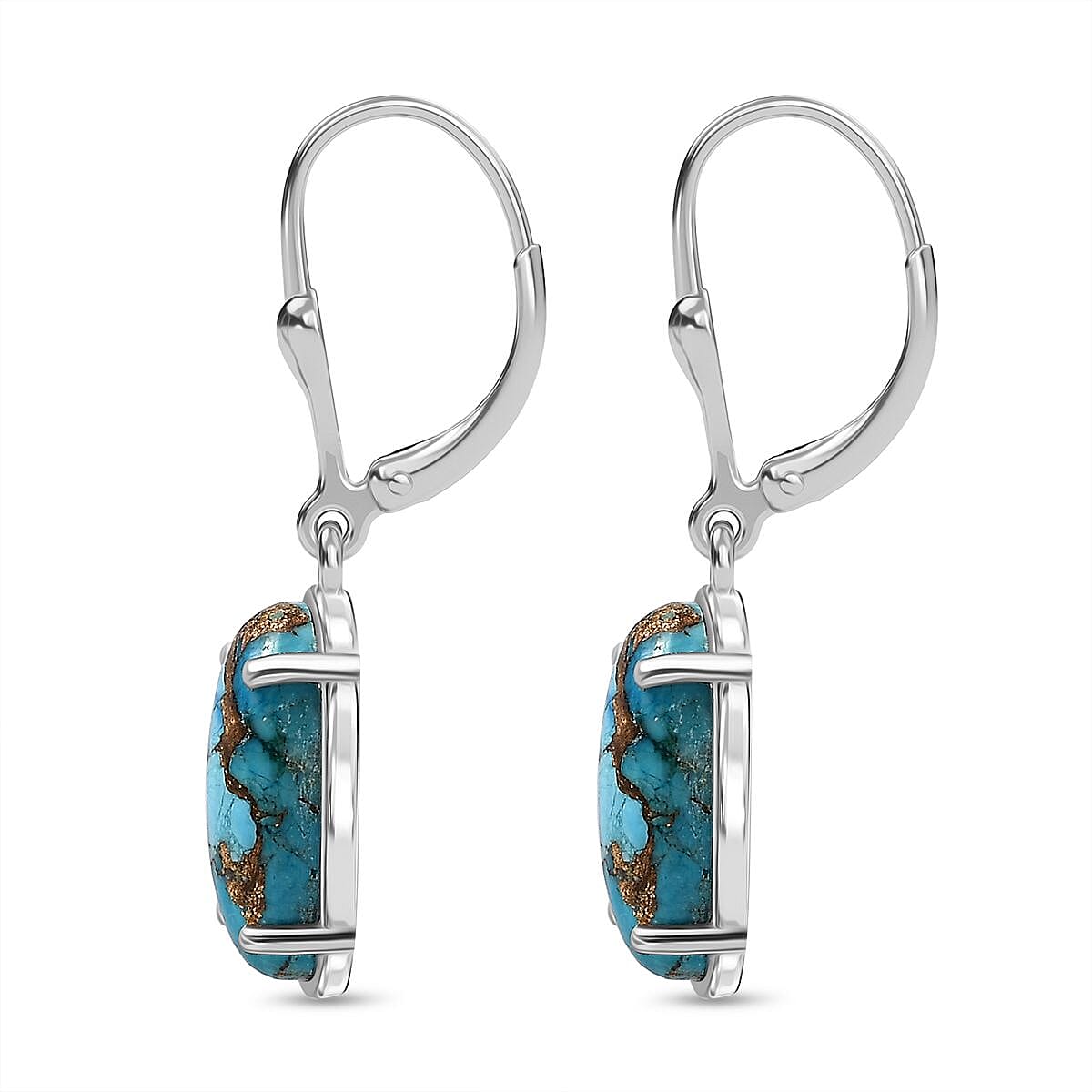 Tucson Find- Blue Turquoise Earring with Lever Back in Rhodium Overlay Sterling Silver 6.11 Ct. V32610573 5