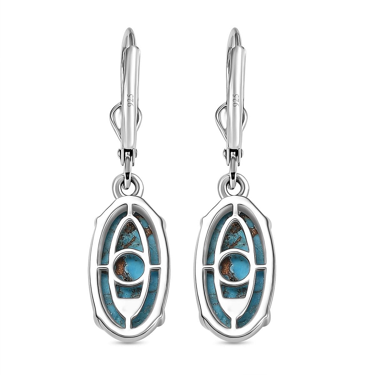 Tucson Find- Blue Turquoise Earring with Lever Back in Rhodium Overlay Sterling Silver 6.11 Ct. V32610573 6