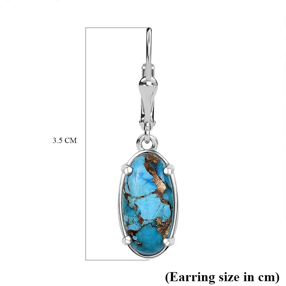 Tucson Find- Blue Turquoise Earring with Lever Back in Rhodium Overlay Sterling Silver 6.11 Ct. V32610573 7