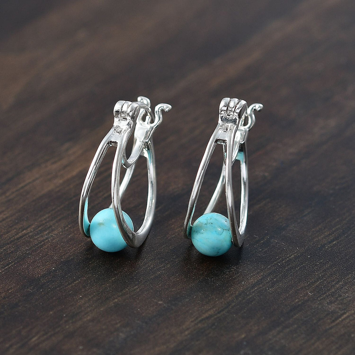 Tucson Find- Blue Turquoise Full Hoop Earring with Clasp Sterling Silver 2.68 Ct. 8067556 2