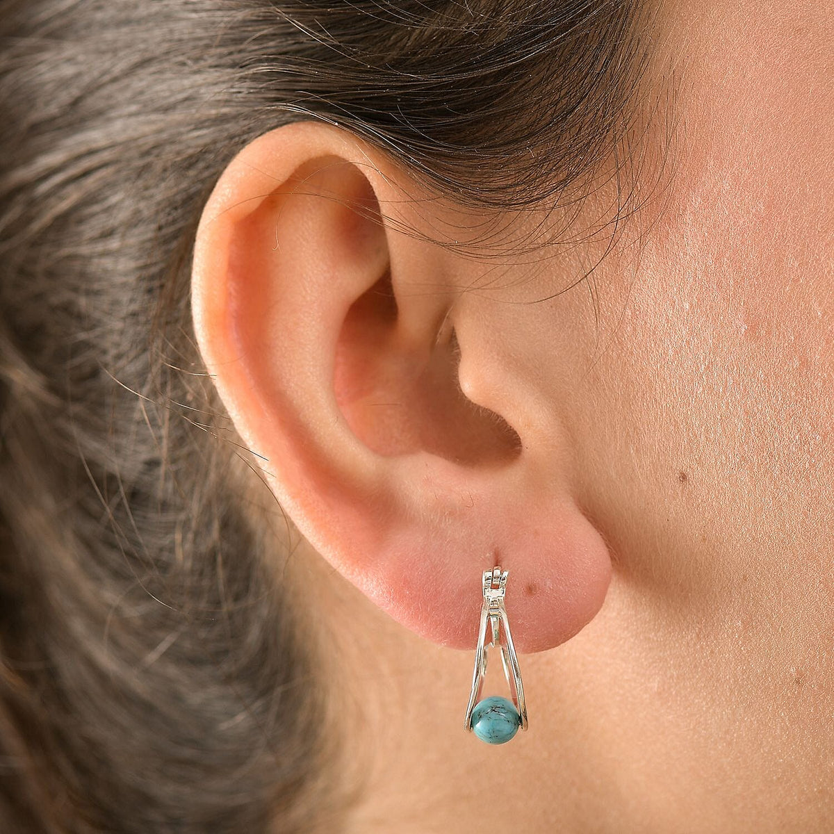 Tucson Find- Blue Turquoise Full Hoop Earring with Clasp Sterling Silver 2.68 Ct. 8067556 3