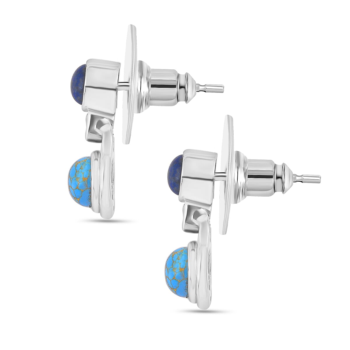 Tucson Find- Blue Turquoise, Lapis Lazuli &amp; White Zircon Push Back Earrings 3.46 Ct. 8113036 4