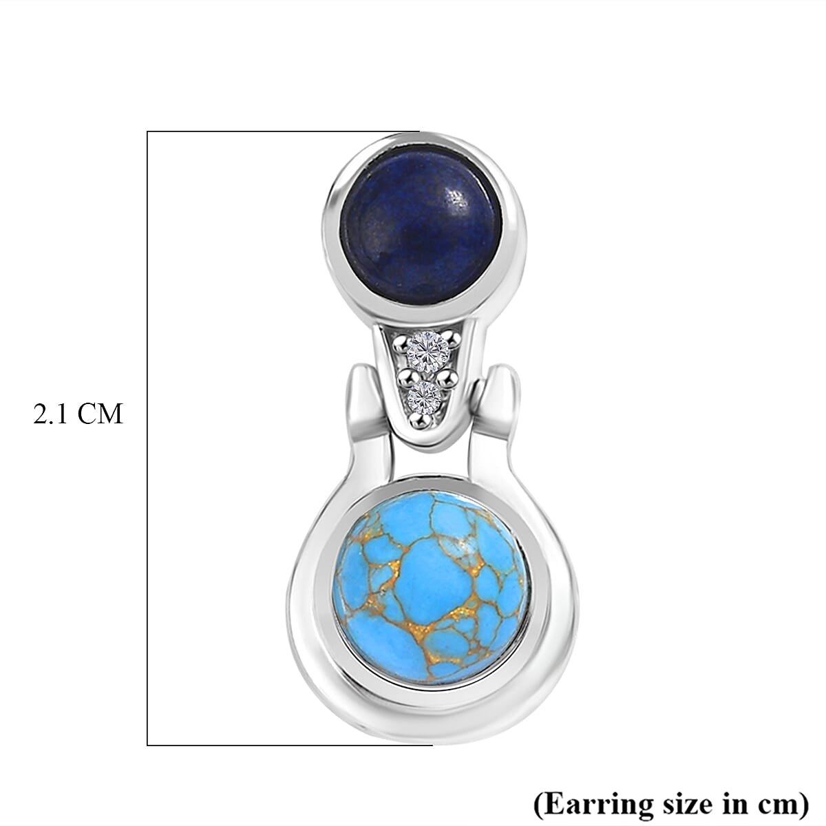 Tucson Find- Blue Turquoise, Lapis Lazuli &amp; White Zircon Push Back Earrings 3.46 Ct. 8113036 5