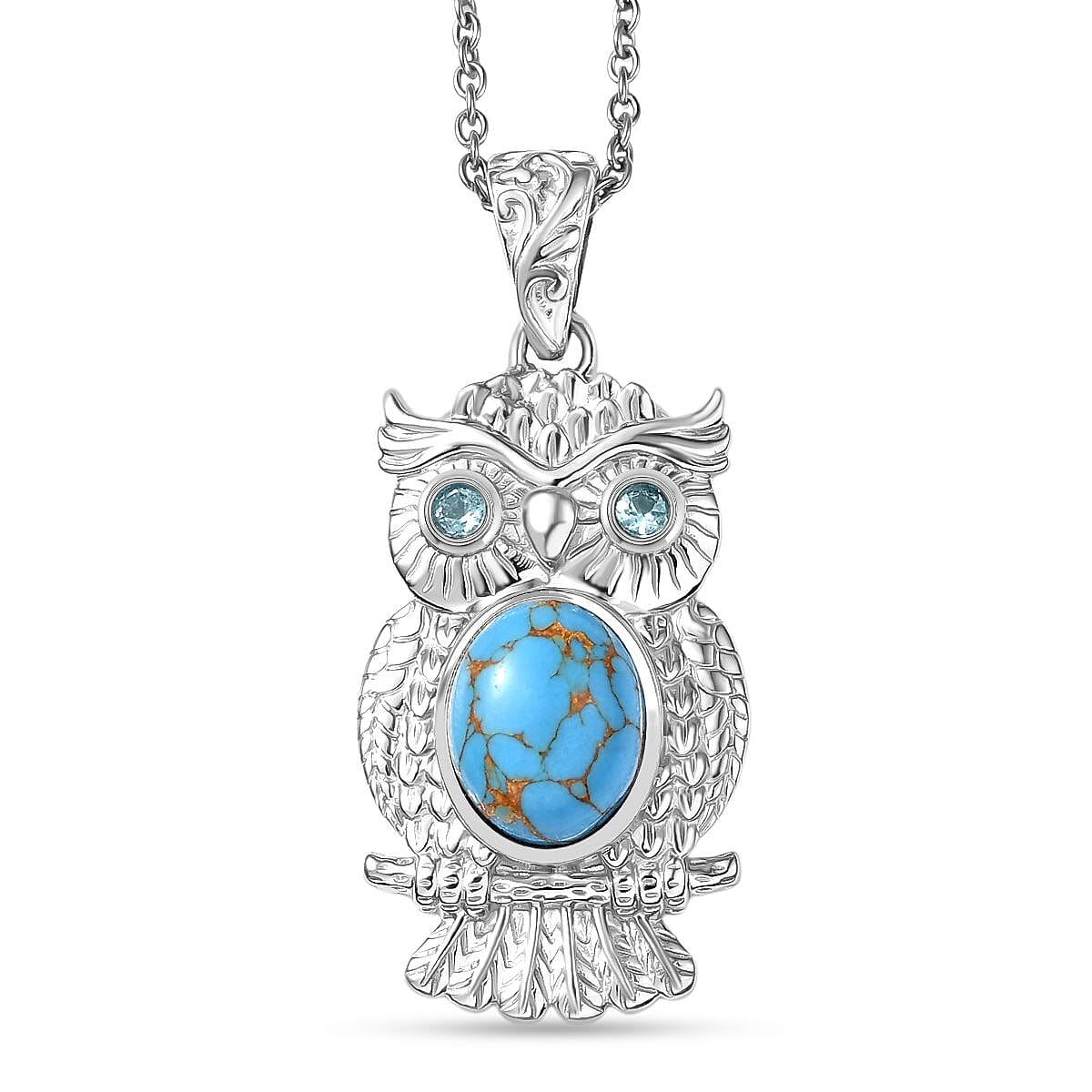 Tucson Find- Blue Turquoise &amp; Ocean Blue Apatite Pendant with Chain (Size 20) 2.87 Ct. 4359586 0