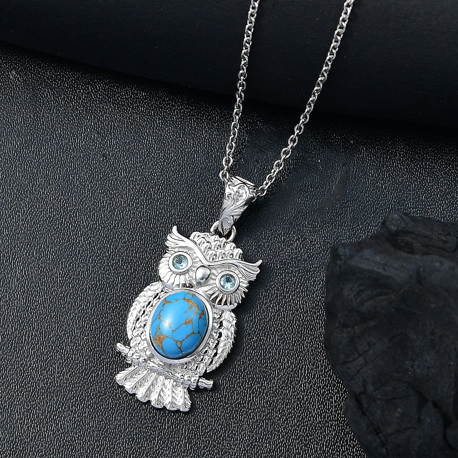 Tucson Find- Blue Turquoise &amp; Ocean Blue Apatite Pendant with Chain (Size 20) 2.87 Ct. 4359586 3