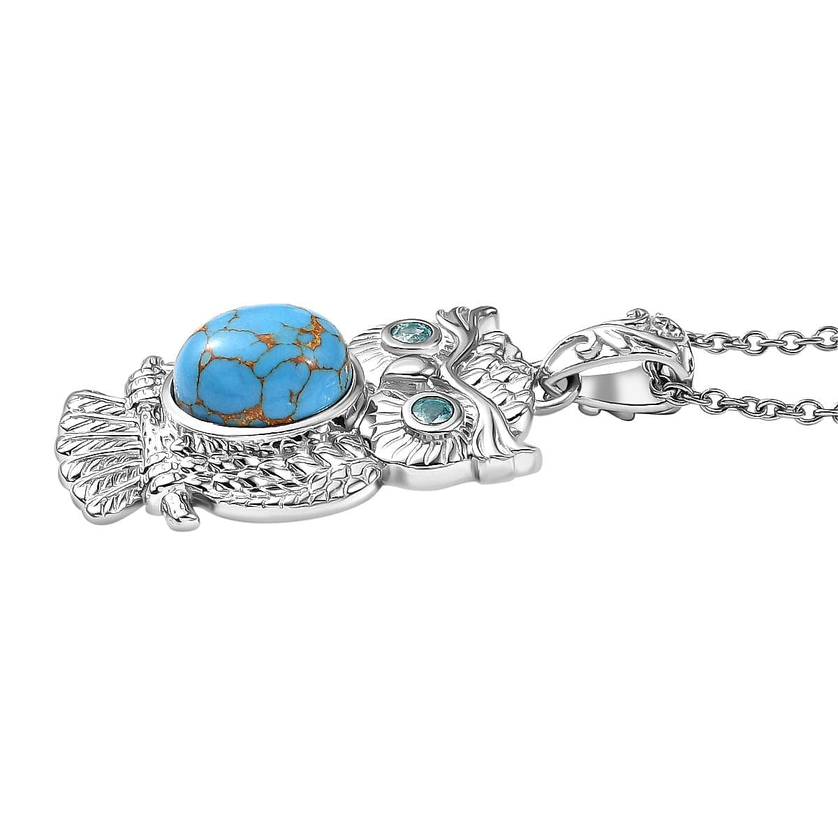 Tucson Find- Blue Turquoise &amp; Ocean Blue Apatite Pendant with Chain (Size 20) 2.87 Ct. 4359586 4