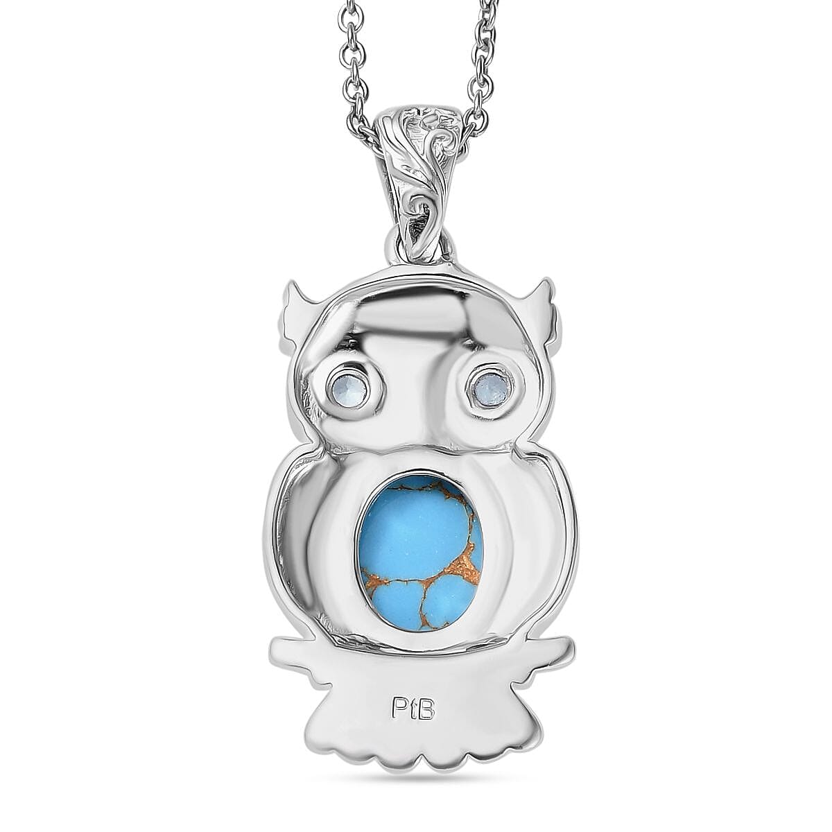 Tucson Find- Blue Turquoise &amp; Ocean Blue Apatite Pendant with Chain (Size 20) 2.87 Ct. 4359586 5