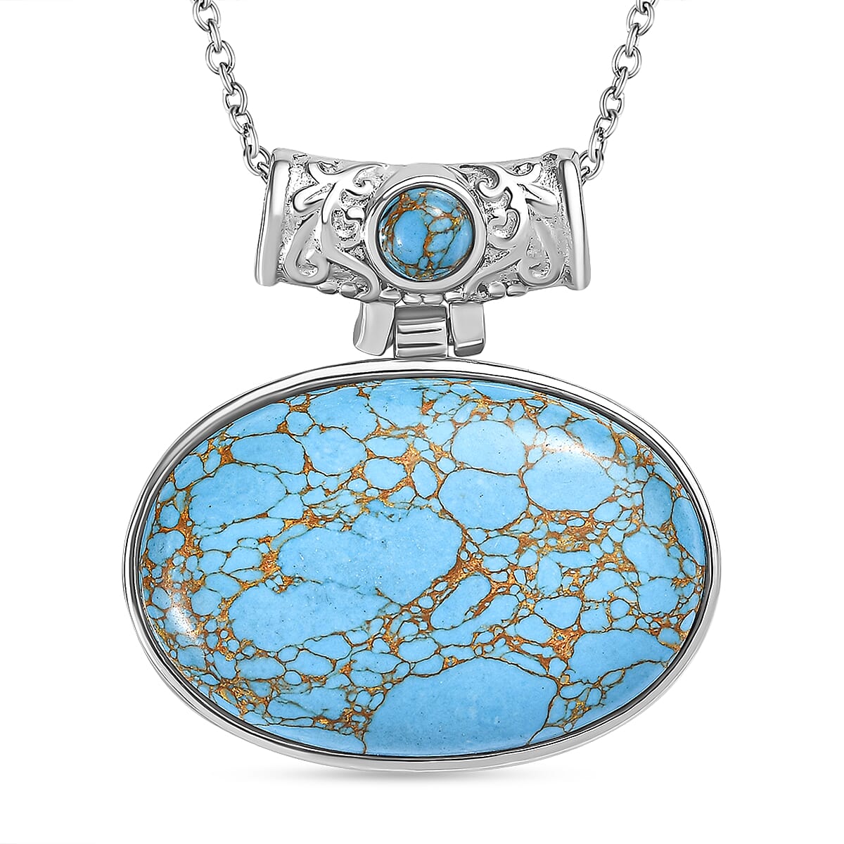 Blue Turquoise Pendant &amp; Chain with Magnetic Clasp (Size 20) 4315514 0