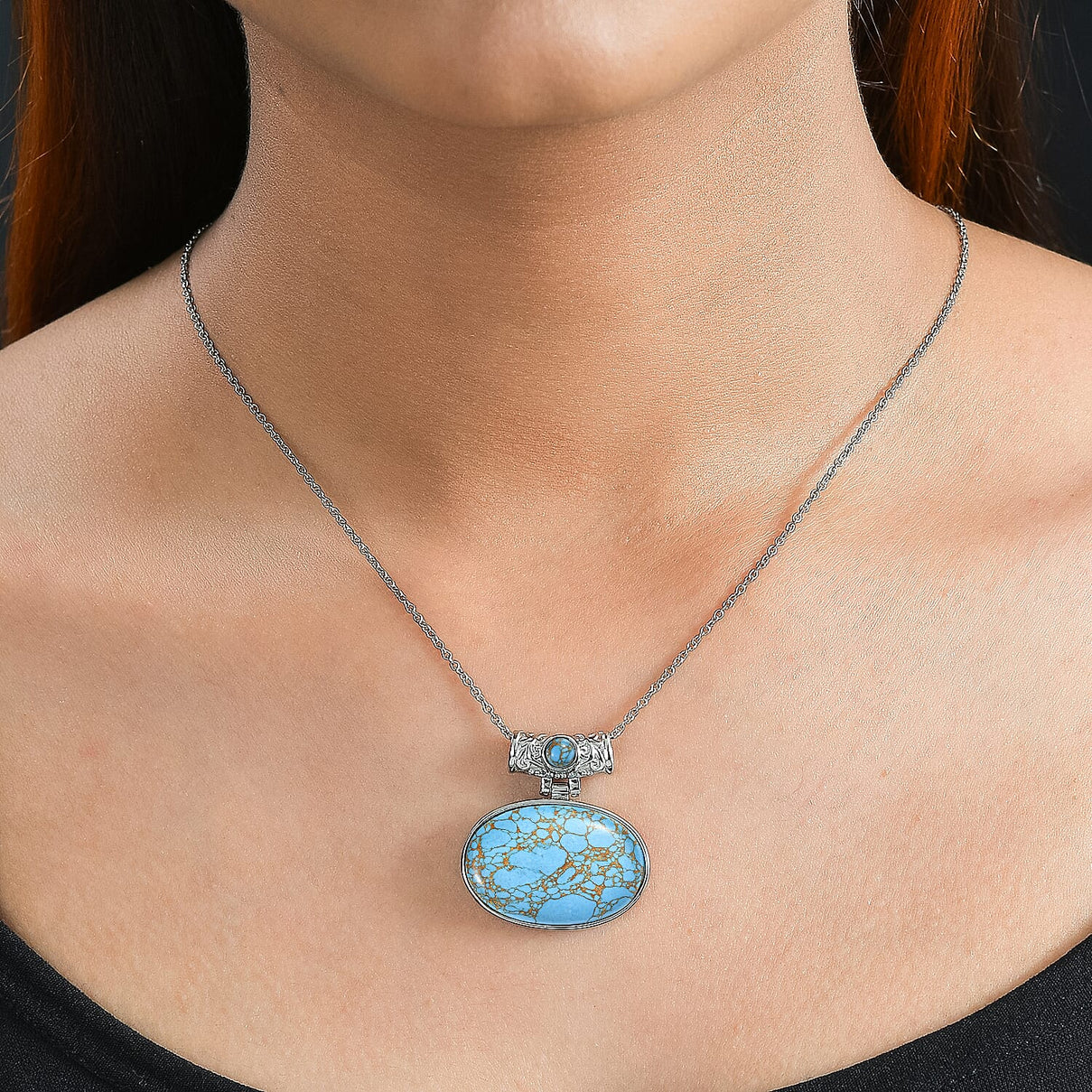 Blue Turquoise Pendant &amp; Chain with Magnetic Clasp (Size 20) 4315514 1
