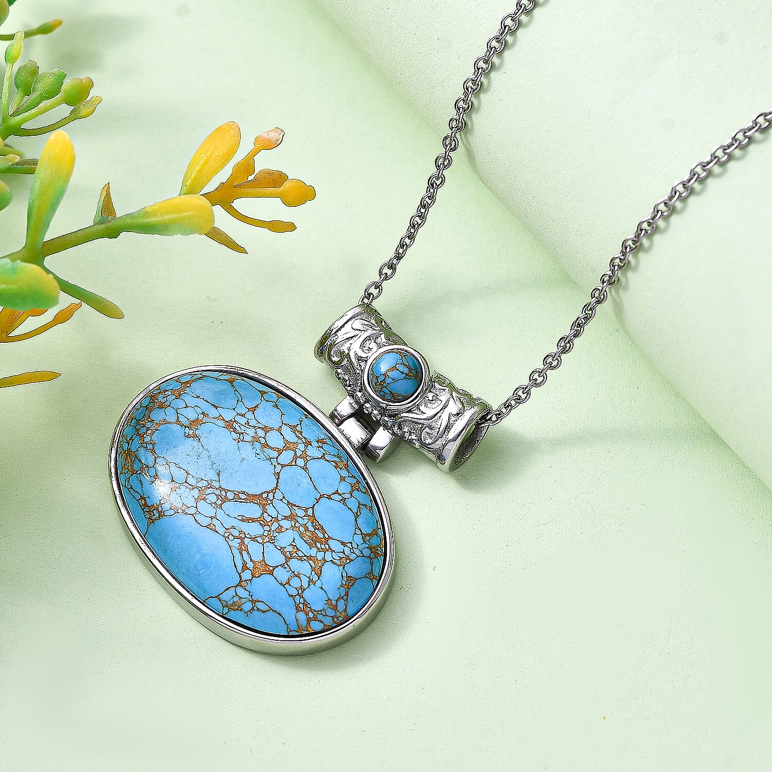 Blue Turquoise Pendant &amp; Chain with Magnetic Clasp (Size 20) 4315514 2