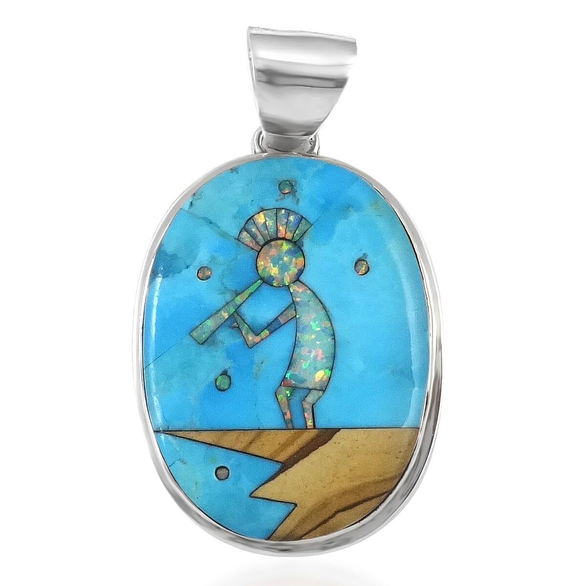 Santa Fe Collection 10 Ct. Blue Turquoise Kokopelli Pendant in Sterling Silver 8214653 0