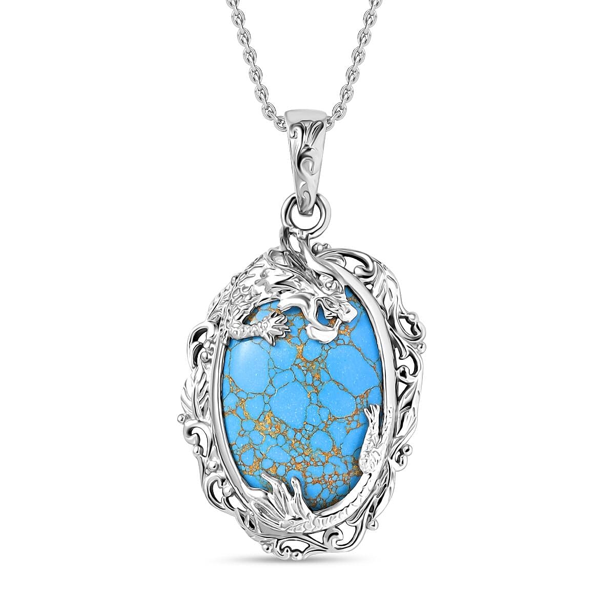 Tucson Find- Blue Turquoise Pendant with Chain (Size 20) 32.61 Ct. 4356615 0