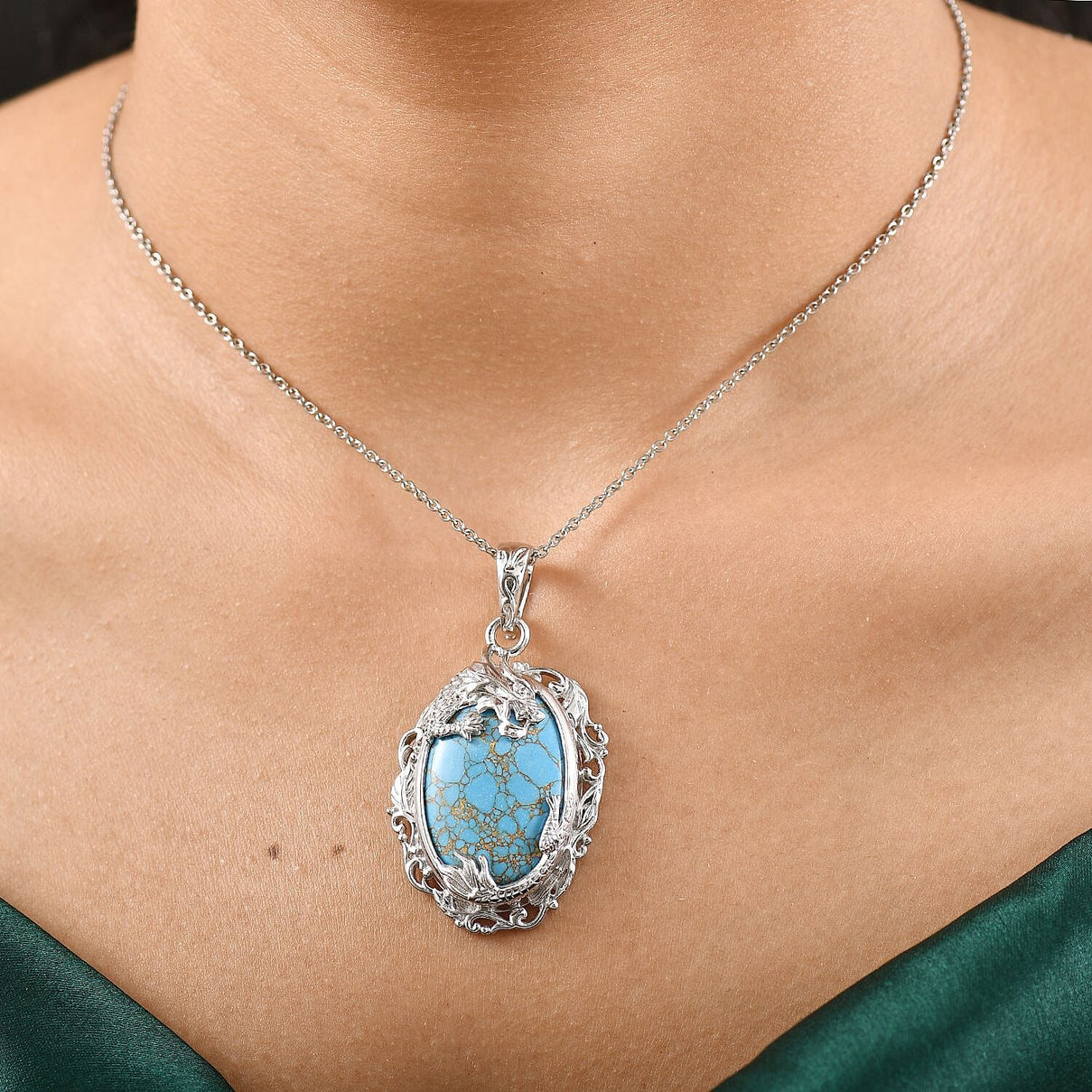 Tucson Find- Blue Turquoise Pendant with Chain (Size 20) 32.61 Ct. 4356615 2
