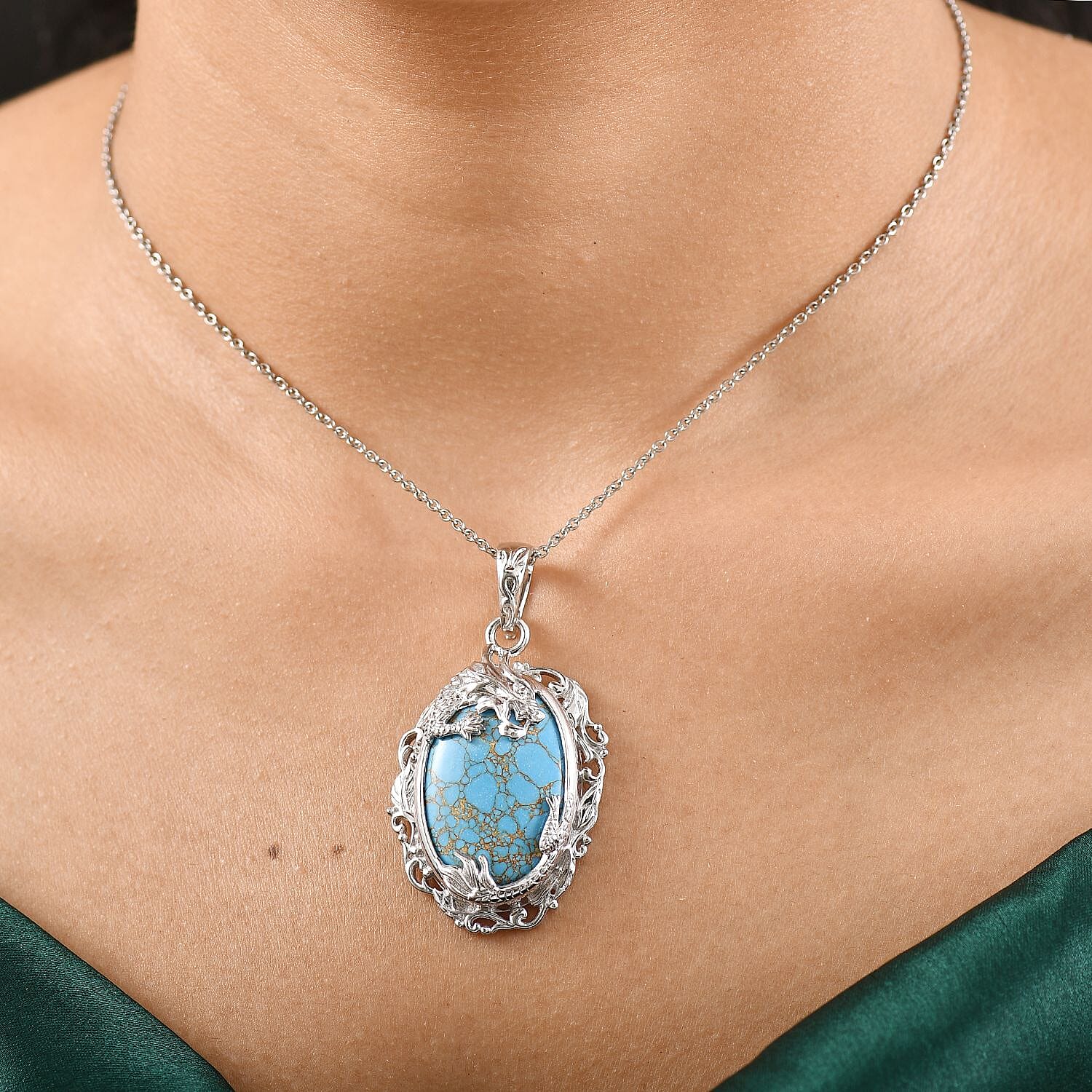Tucson Find- Blue Turquoise Pendant with Chain (Size 20) 32.61 Ct. 4356615 2