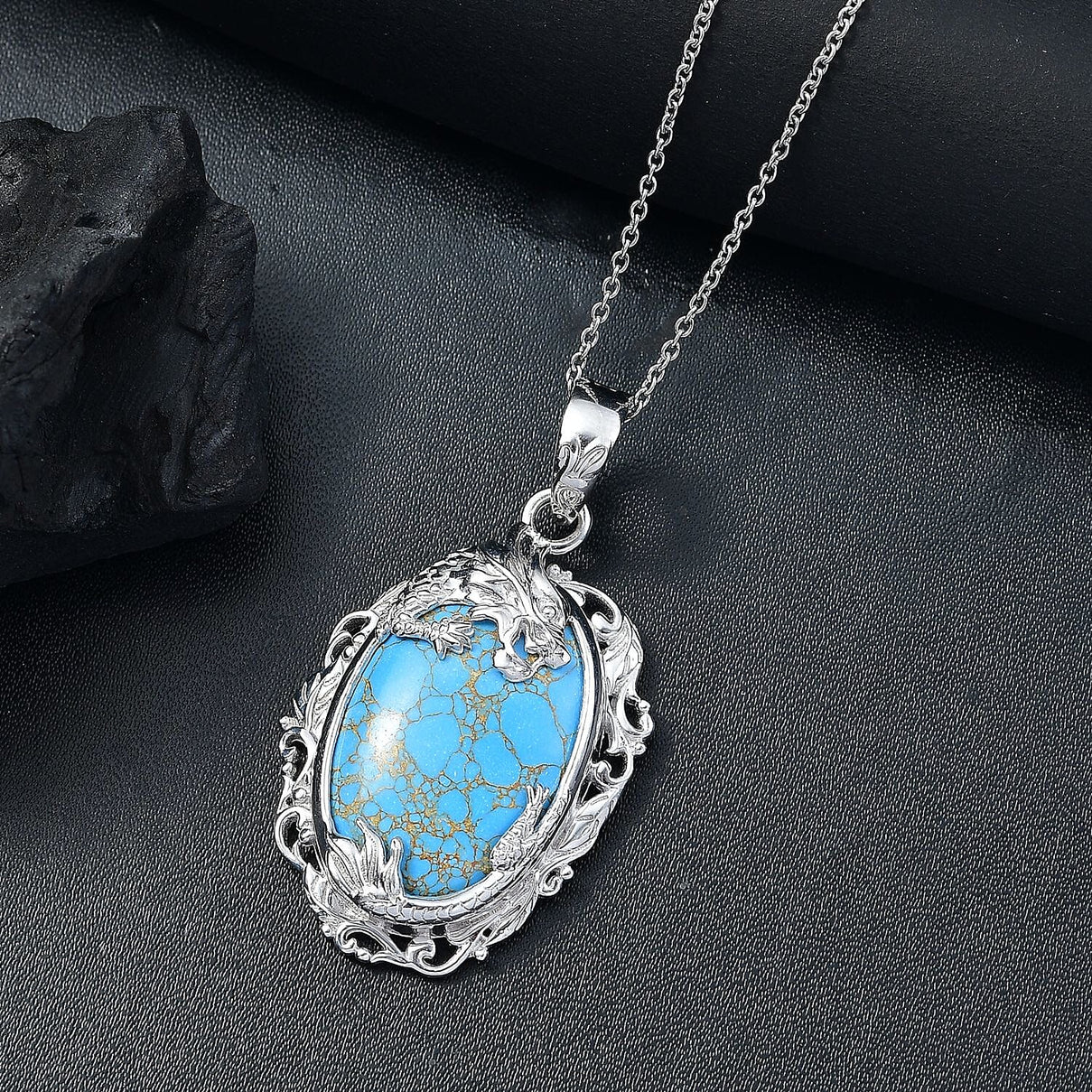 Tucson Find- Blue Turquoise Pendant with Chain (Size 20) 32.61 Ct. 4356615 3