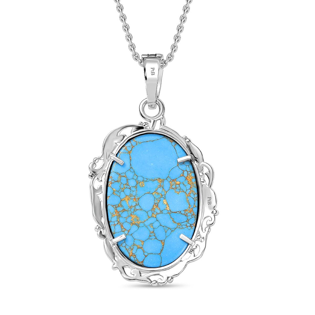 Tucson Find- Blue Turquoise Pendant with Chain (Size 20) 32.61 Ct. 4356615 5
