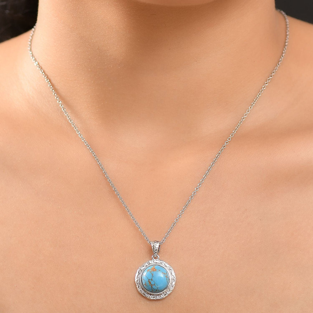 Tucson Find- Blue Turquoise Pendant with Chain (Size 20) 5.84 Ct. 4359584 3