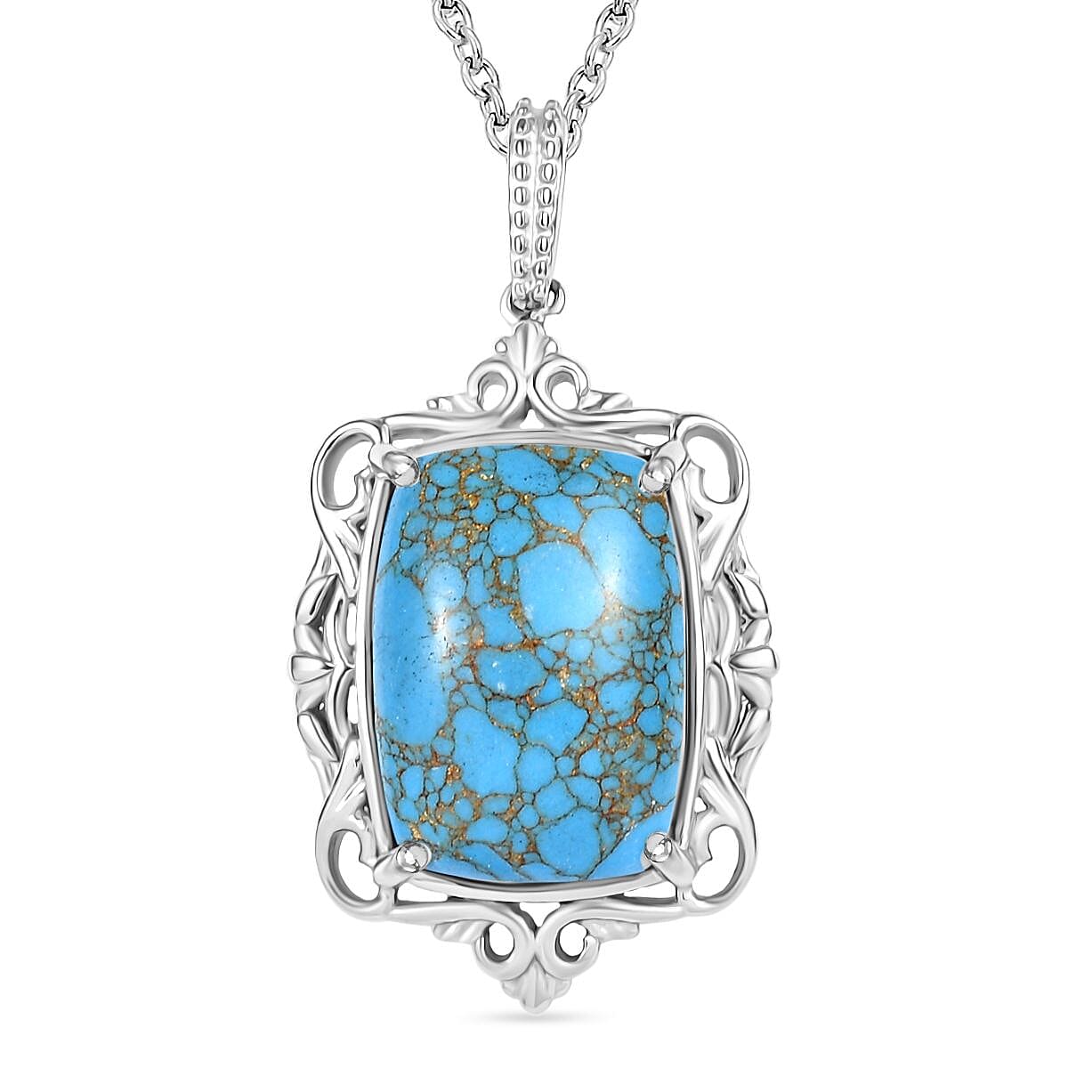 Blue Turquoise Solitaire Pendant with Chain (Size 20) in Stainless Steel 14.600  Ct. 4311306 0