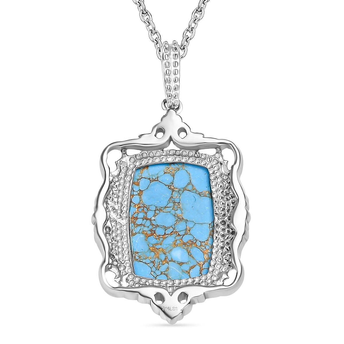 Blue Turquoise Solitaire Pendant with Chain (Size 20) in Stainless Steel 14.600  Ct. 4311306 5